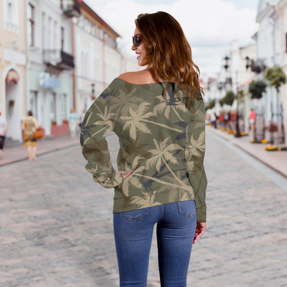 Palm Tree Camouflage Off Shoulder Sweatshirt