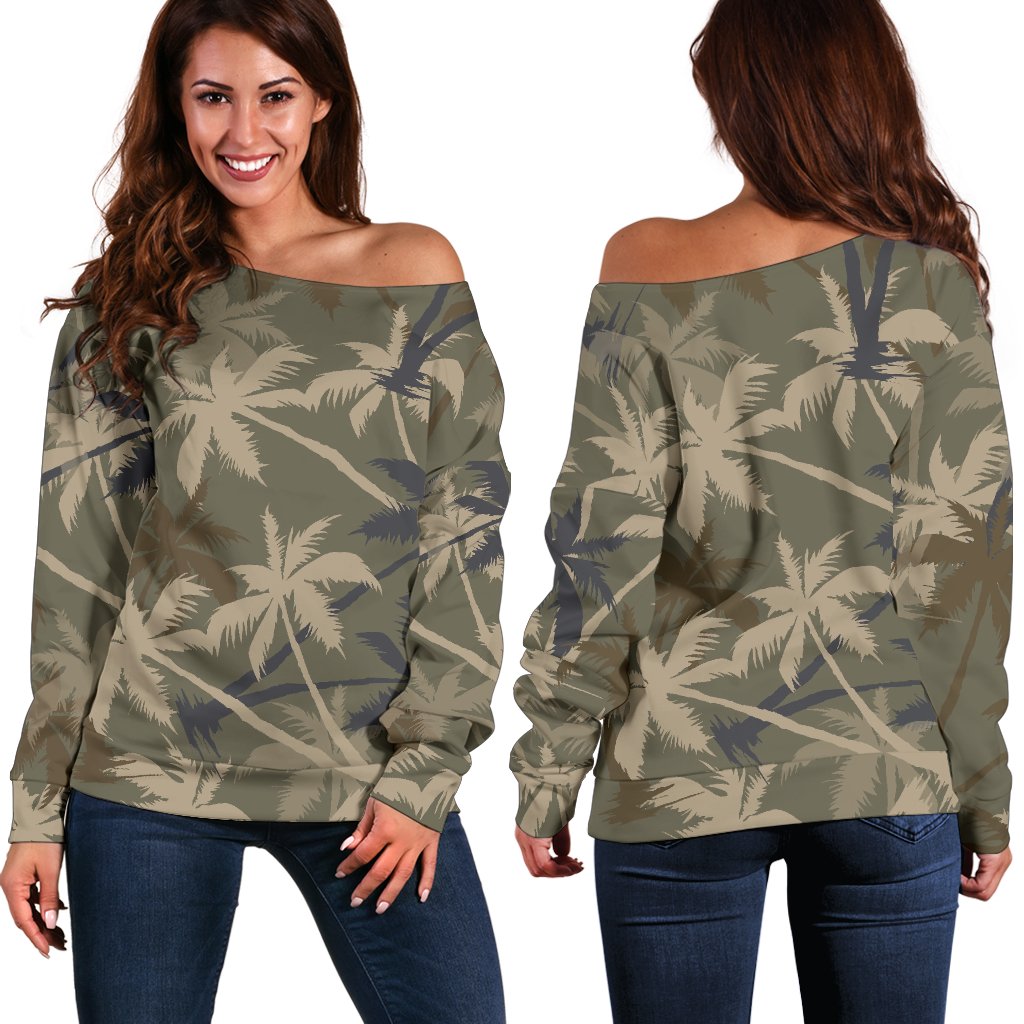 Palm Tree Camouflage Off Shoulder Sweatshirt