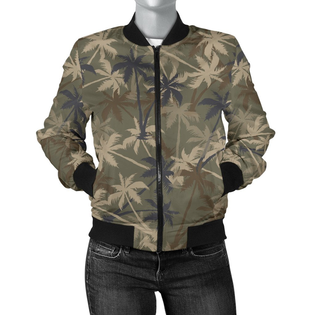 Palm Tree Camouflage Women Casual Bomber Jacket