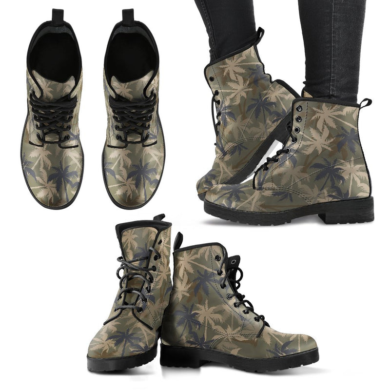 Palm Tree Camouflage Women Leather Boots
