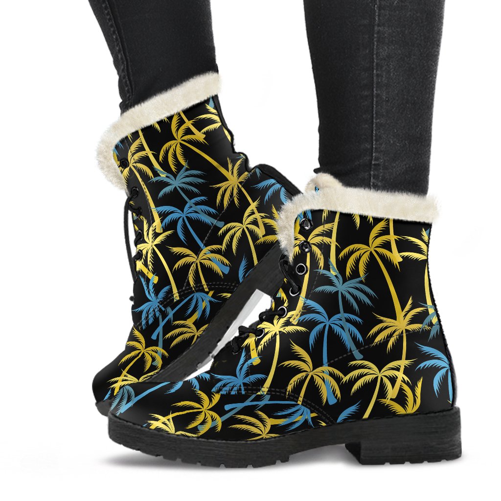 Palm Tree Pattern Faux Fur Leather Boots