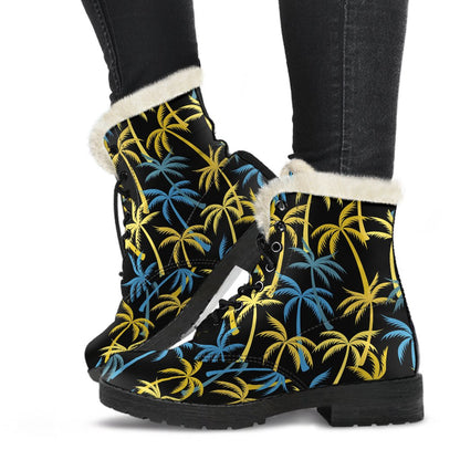 Palm Tree Pattern Faux Fur Leather Boots