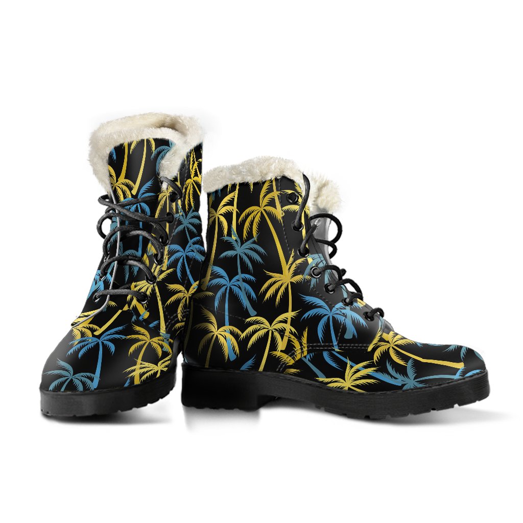 Palm Tree Pattern Faux Fur Leather Boots