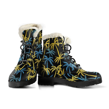 Palm Tree Pattern Faux Fur Leather Boots
