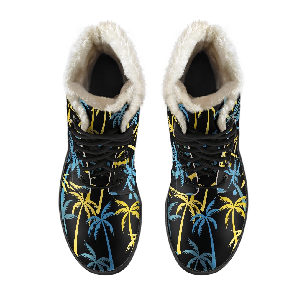 Palm Tree Pattern Faux Fur Leather Boots