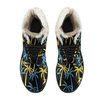 Palm Tree Pattern Faux Fur Leather Boots