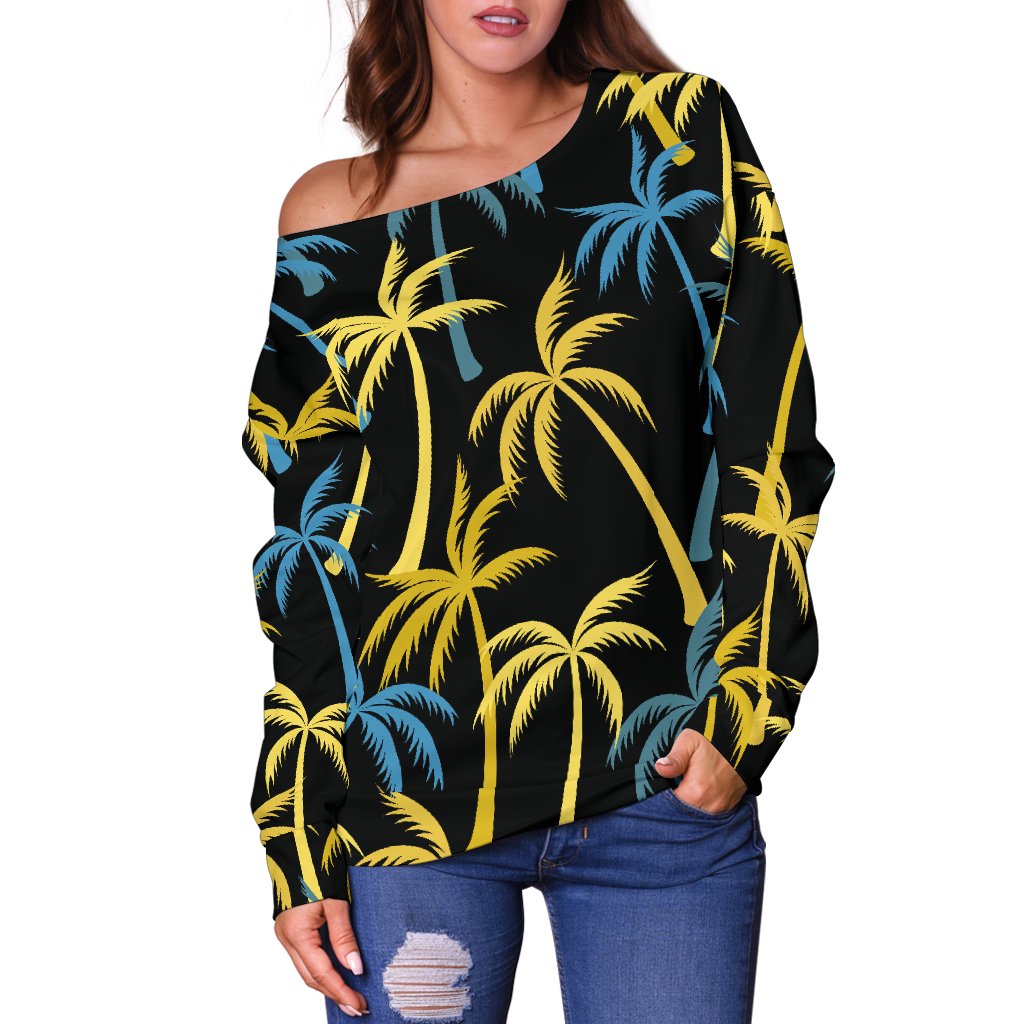 Palm Tree Pattern Off Shoulder Sweatshirt