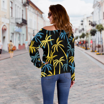Palm Tree Pattern Off Shoulder Sweatshirt