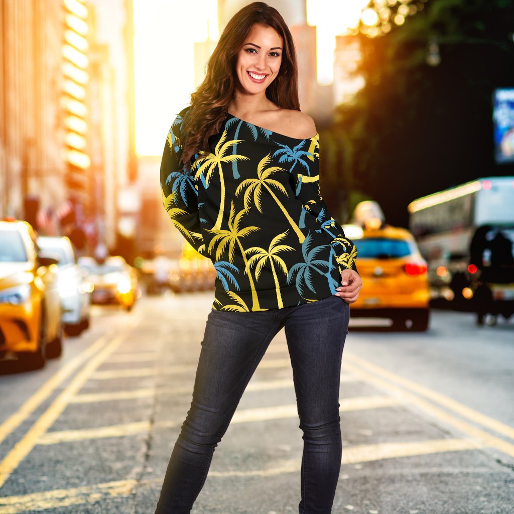 Palm Tree Pattern Off Shoulder Sweatshirt