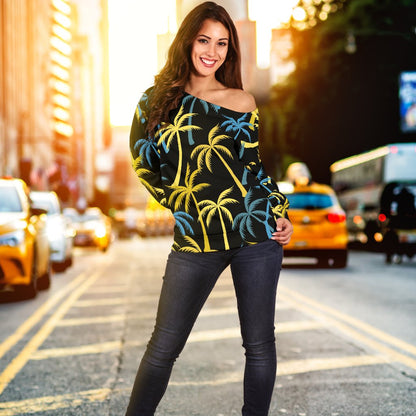 Palm Tree Pattern Off Shoulder Sweatshirt