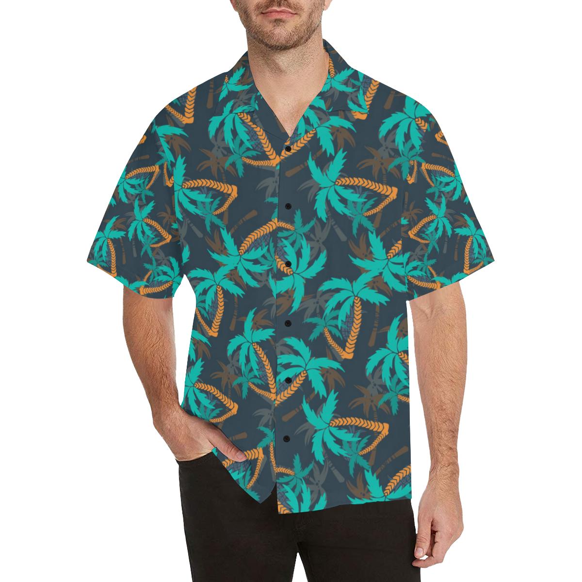 Palm Tree Pattern Print Design PT01 Men Hawaiian Shirt-JorJune