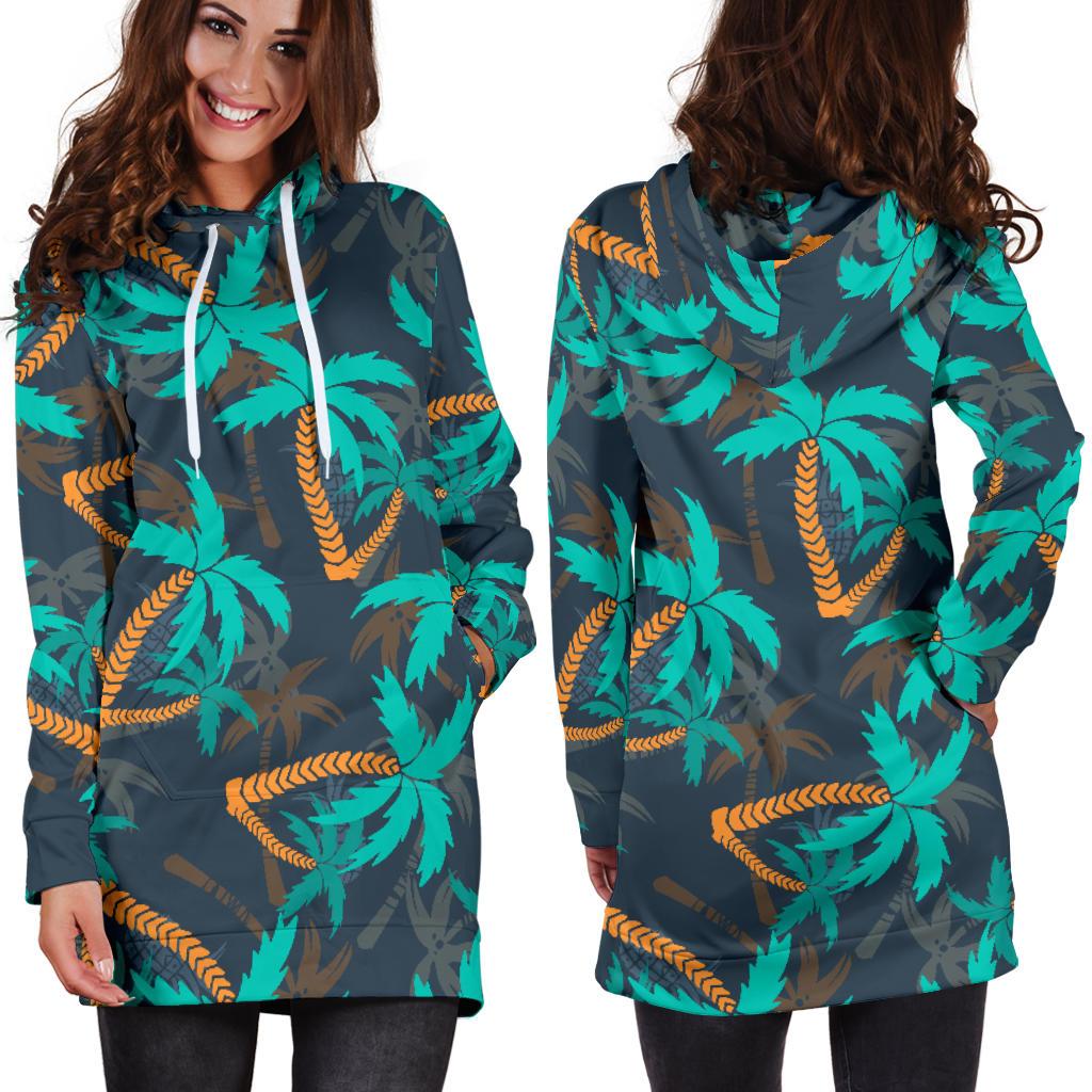 Palm Tree Pattern Print Design PT01 Women Hoodie Dress
