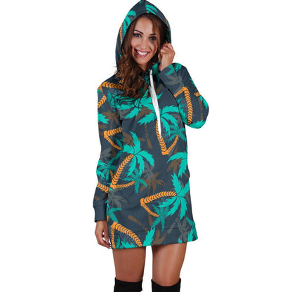 Palm Tree Pattern Print Design PT01 Women Hoodie Dress