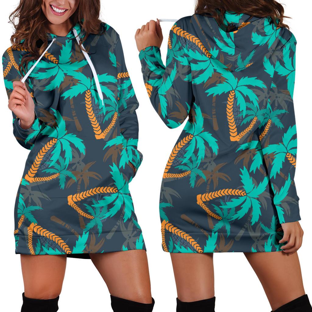 Palm Tree Pattern Print Design PT01 Women Hoodie Dress