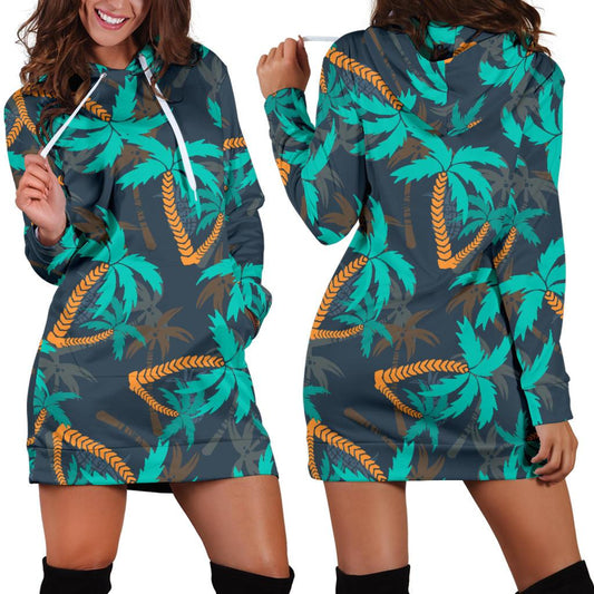 Palm Tree Pattern Print Design PT01 Women Hoodie Dress