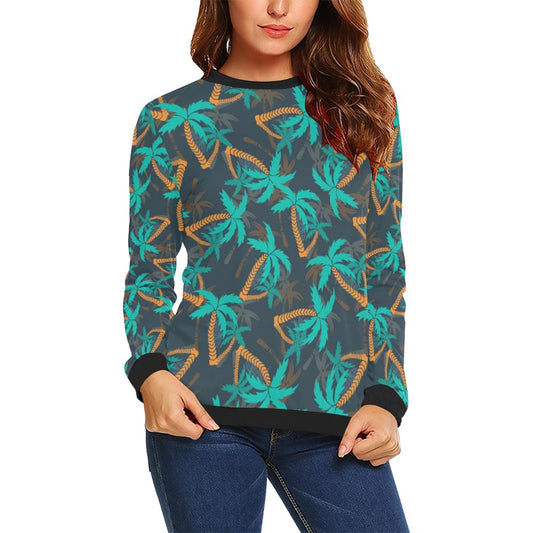 Palm Tree Pattern Print Design PT01 Women Long Sleeve Sweatshirt-JorJune