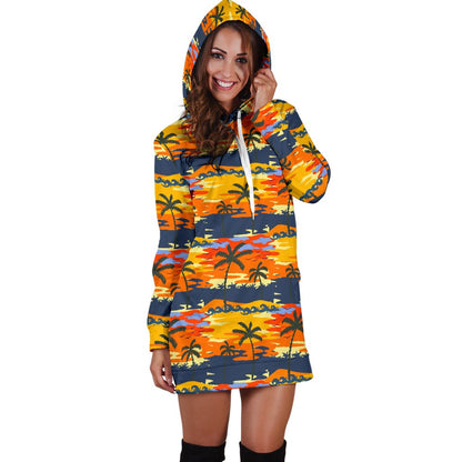 Palm Tree Pattern Print Design PT010 Women Hoodie Dress