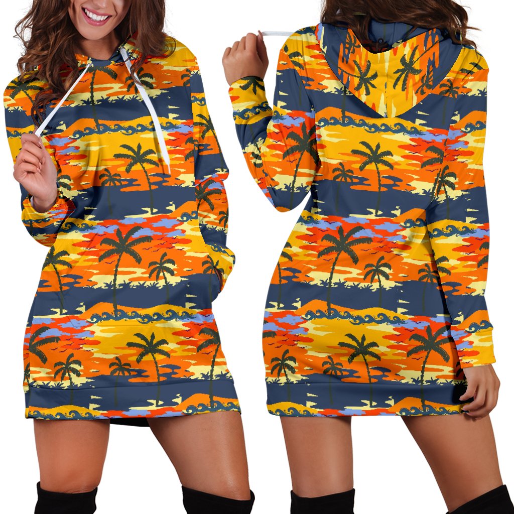 Palm Tree Pattern Print Design PT010 Women Hoodie Dress