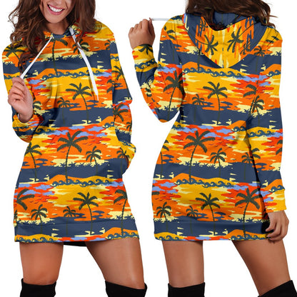Palm Tree Pattern Print Design PT010 Women Hoodie Dress