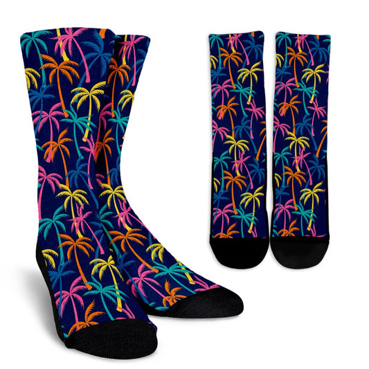 Palm Tree Pattern Print Design PT013 Crew Socks-JORJUNE.COM