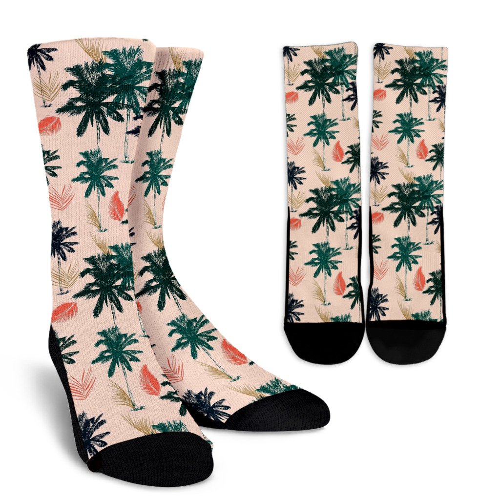 Palm Tree Pattern Print Design PT014 Crew Socks-JORJUNE.COM