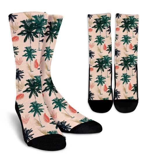 Palm Tree Pattern Print Design PT014 Crew Socks-JORJUNE.COM
