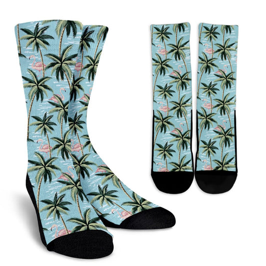 Palm Tree Pattern Print Design PT05 Crew Socks-JORJUNE.COM