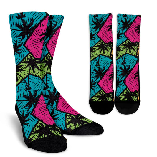 Palm Tree Pattern Print Design PT09 Crew Socks-JORJUNE.COM