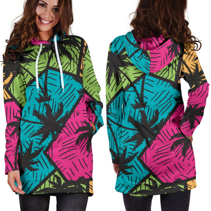 Palm Tree Pattern Print Design PT09 Women Hoodie Dress