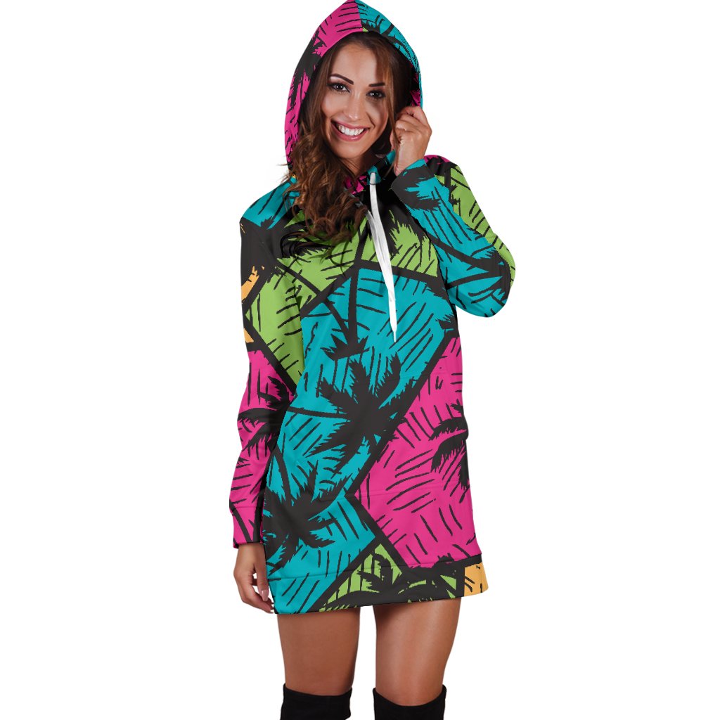 Palm Tree Pattern Print Design PT09 Women Hoodie Dress