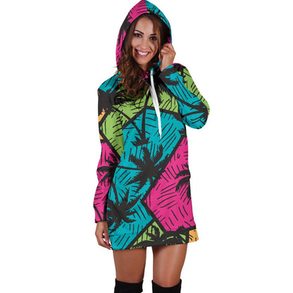 Palm Tree Pattern Print Design PT09 Women Hoodie Dress