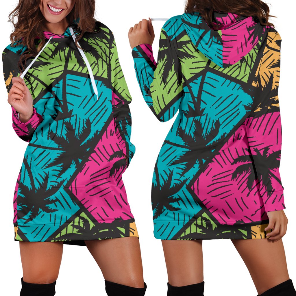 Palm Tree Pattern Print Design PT09 Women Hoodie Dress