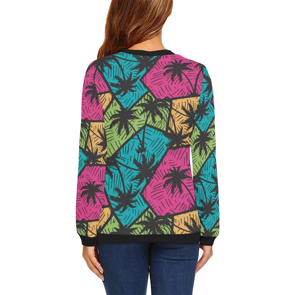 Palm Tree Pattern Print Design PT09 Women Long Sleeve Sweatshirt-JorJune
