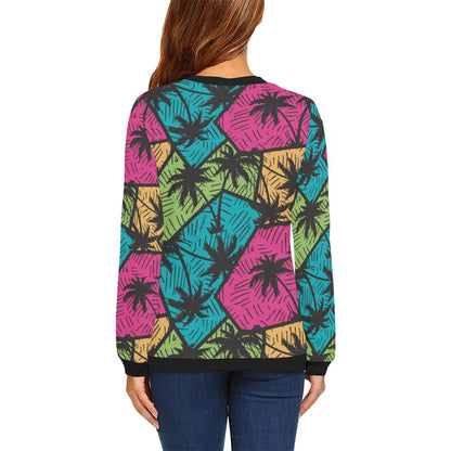 Palm Tree Pattern Print Design PT09 Women Long Sleeve Sweatshirt-JorJune