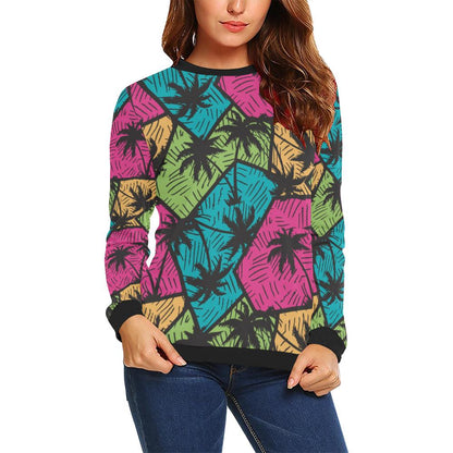 Palm Tree Pattern Print Design PT09 Women Long Sleeve Sweatshirt-JorJune