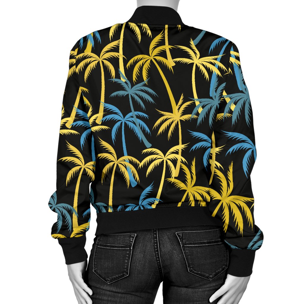 Palm Tree Pattern Women Casual Bomber Jacket