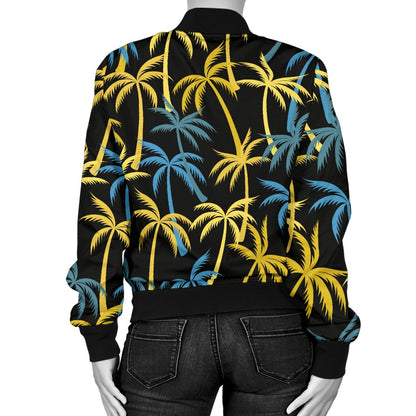 Palm Tree Pattern Women Casual Bomber Jacket