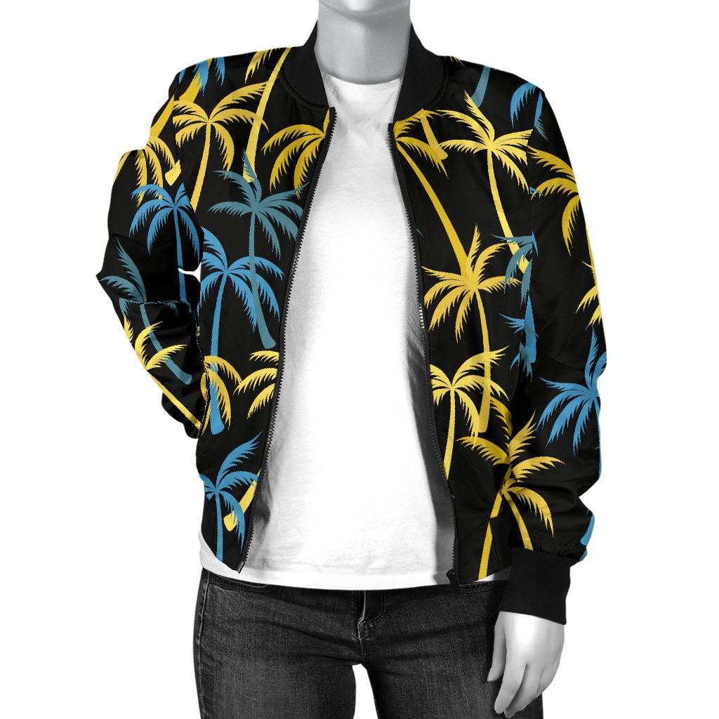 Palm Tree Pattern Women Casual Bomber Jacket