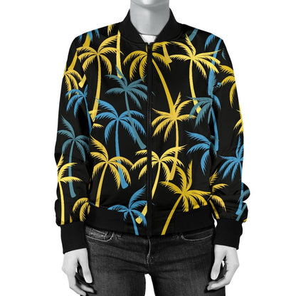 Palm Tree Pattern Women Casual Bomber Jacket