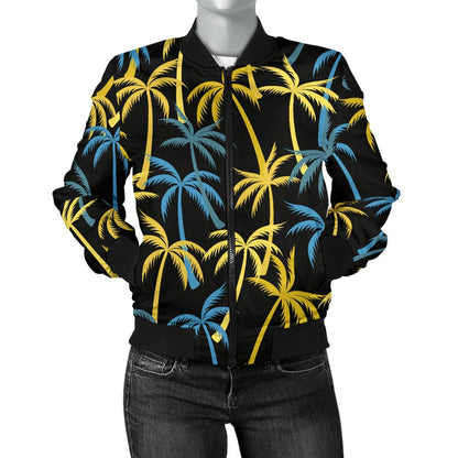 Palm Tree Pattern Women Casual Bomber Jacket