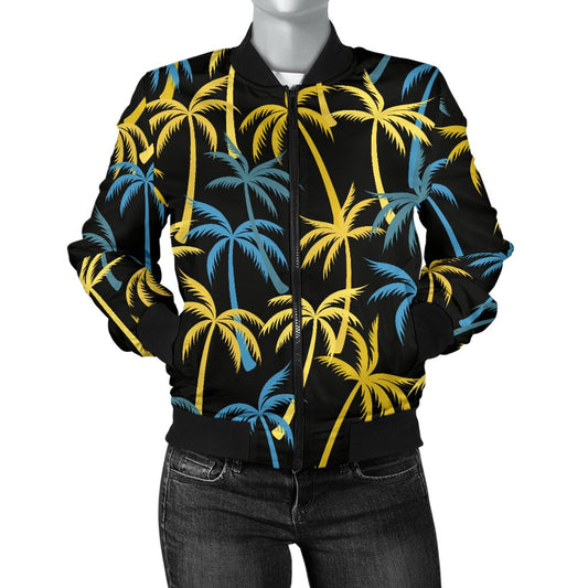 Palm Tree Pattern Women Casual Bomber Jacket