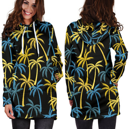 Palm Tree Pattern Women Hoodie Dress