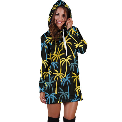 Palm Tree Pattern Women Hoodie Dress