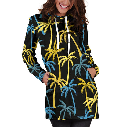 Palm Tree Pattern Women Hoodie Dress
