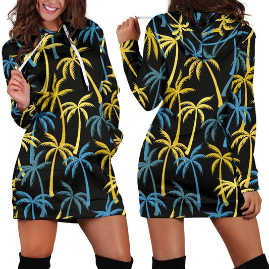 Palm Tree Pattern Women Hoodie Dress