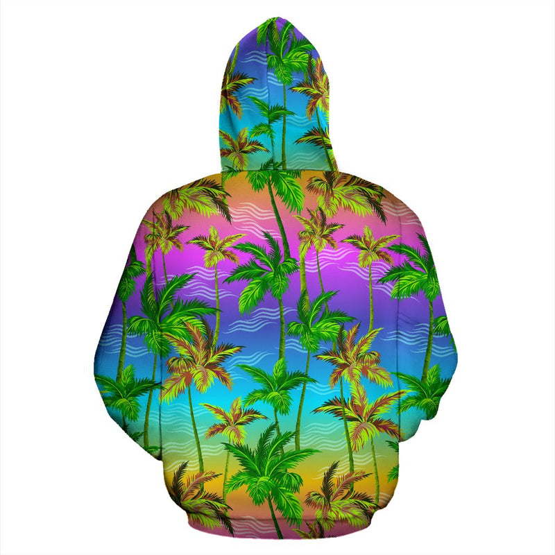 Palm Tree Rainbow Pattern All Over Zip Up Hoodie