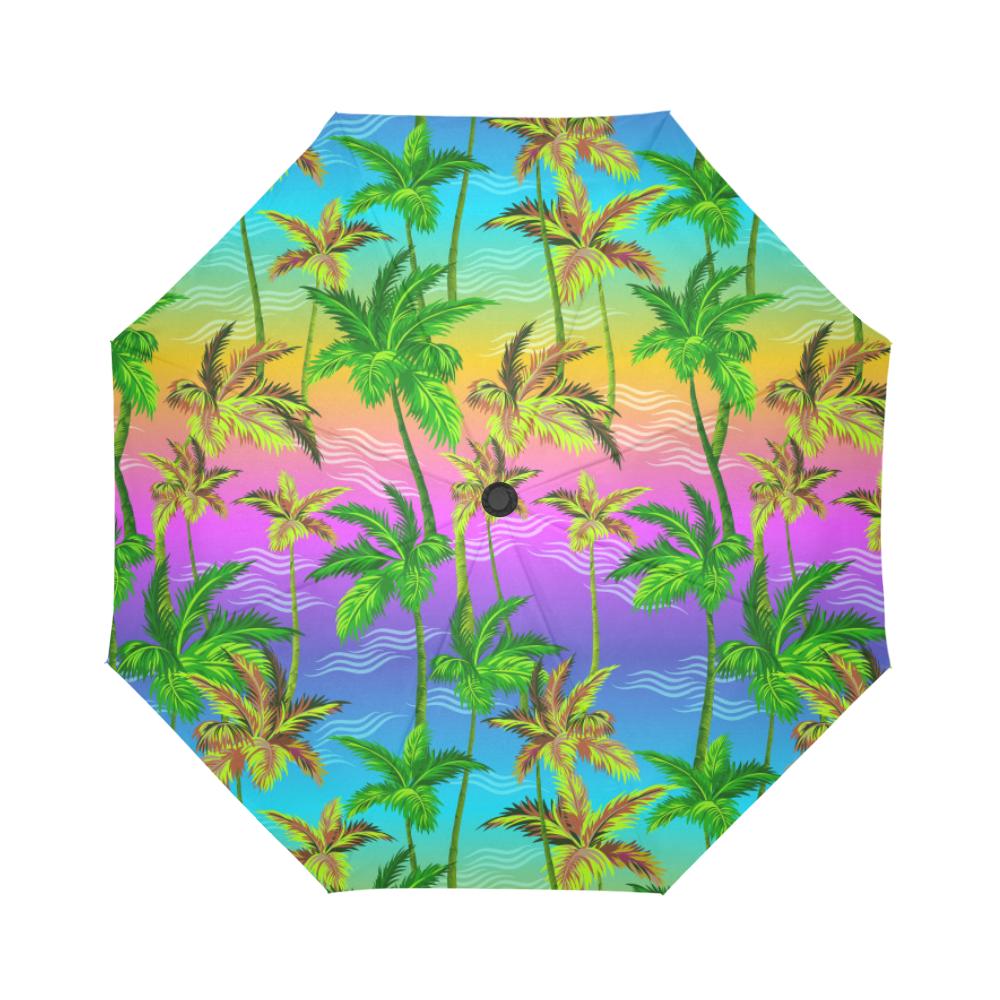 Palm Tree Rainbow Pattern Automatic Foldable Umbrella