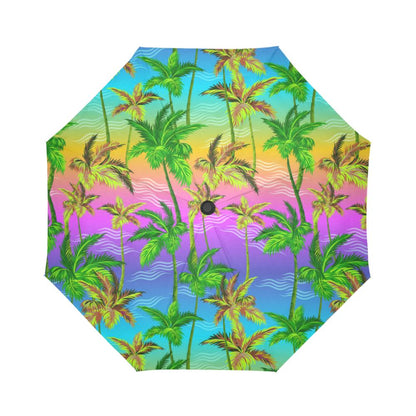Palm Tree Rainbow Pattern Automatic Foldable Umbrella