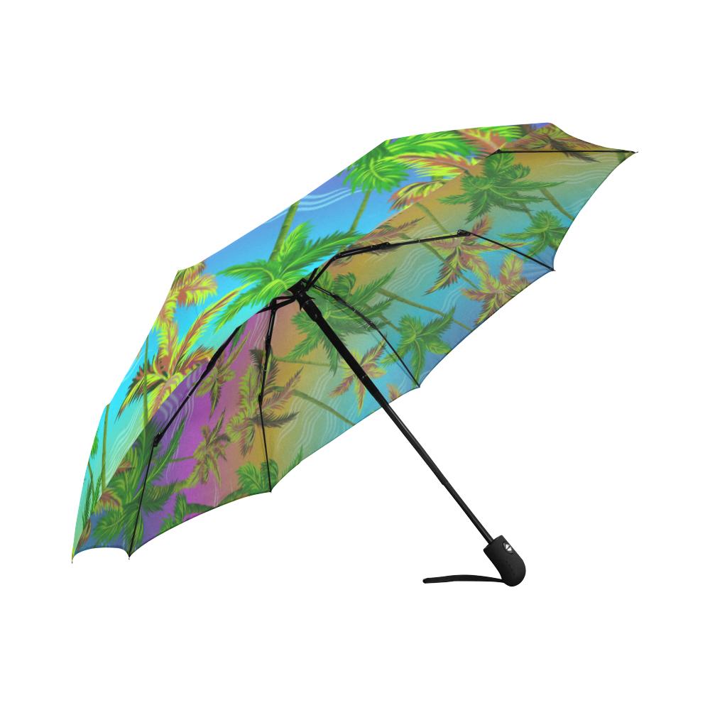 Palm Tree Rainbow Pattern Automatic Foldable Umbrella
