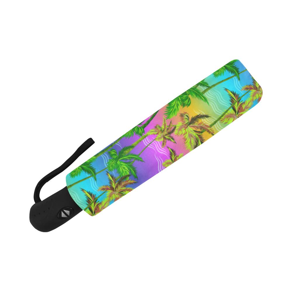 Palm Tree Rainbow Pattern Automatic Foldable Umbrella